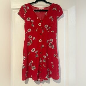 Aeropostale Red Floral Button-Front Mini Dress